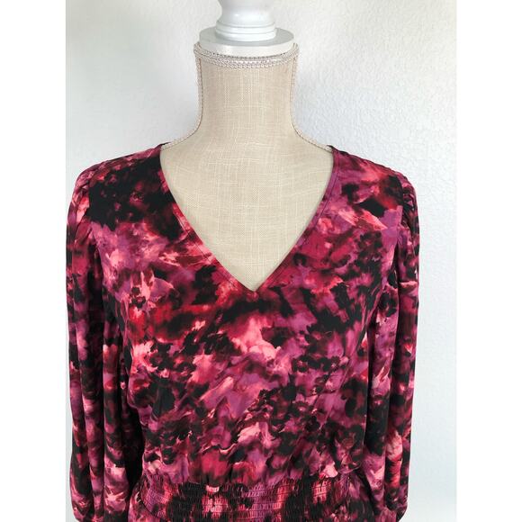 Vince Camuto Watercolors V-Neck Peplum Blouse - M - Picture 4 of 5